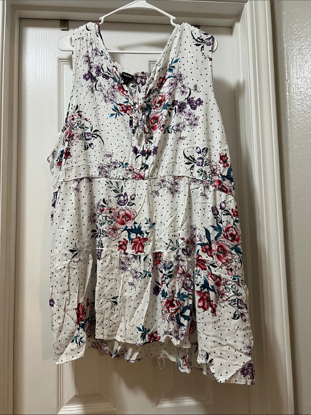 torrid White Floral Polka Dot Sleeveless Tunic